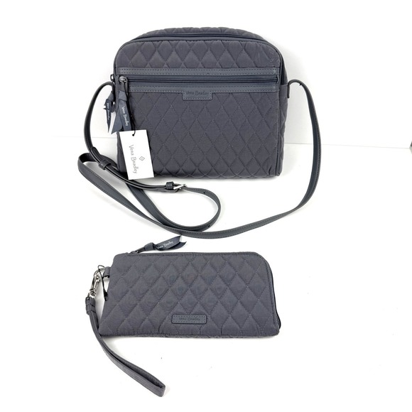 Vera Bradley Handbags - Vera Bradley Trimmed Crossbody Bag WITH‎ Wallet Carbon Gray Microfiber NWT